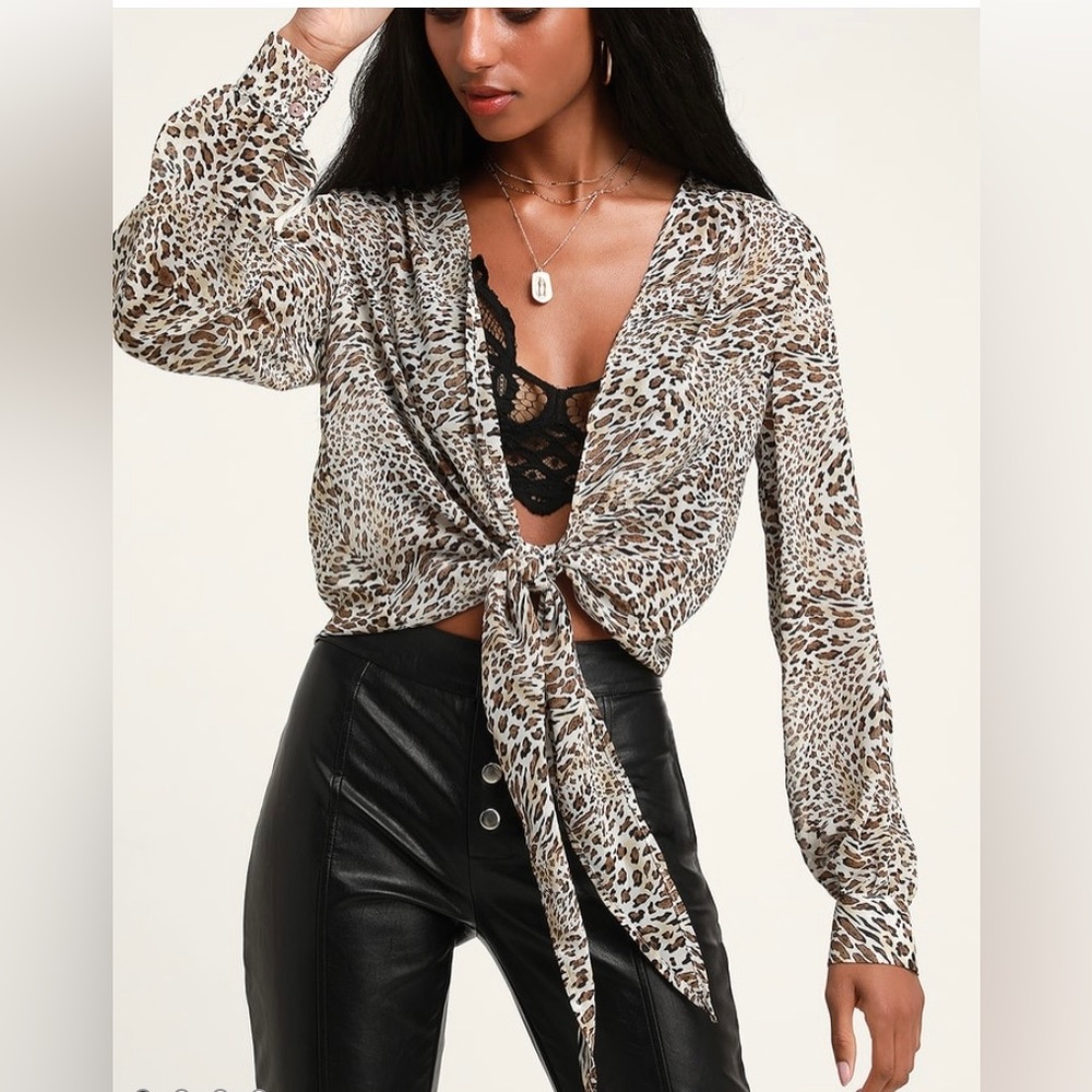 Leopard Sheer Front Tie Top